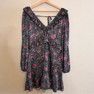 TopShop V-Neck Open Back Ruffle Mini Floral Dress Size US 12